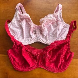 Prima Donna Pink and Red Lace Underwire Full Figured Bras Duo 34 E DD